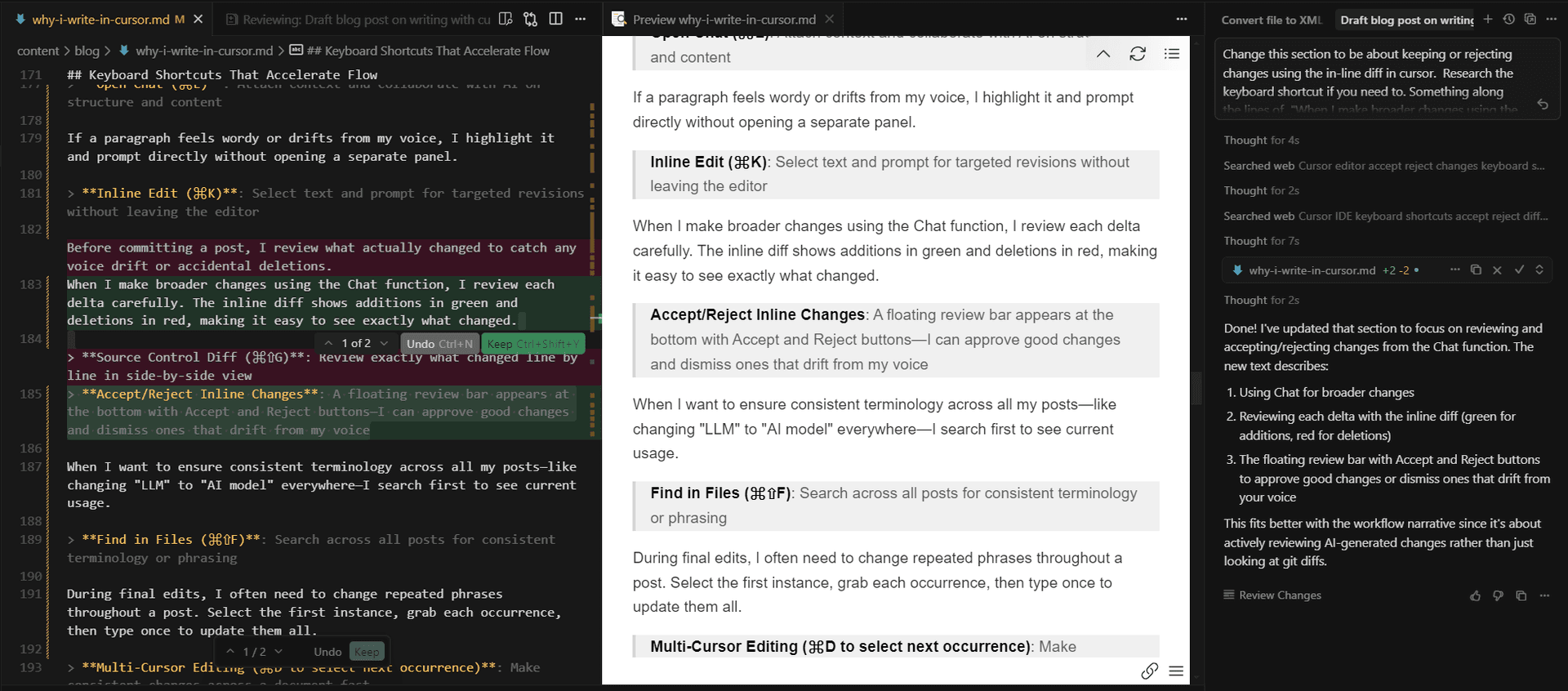 Screenshot of Editor with Diffs